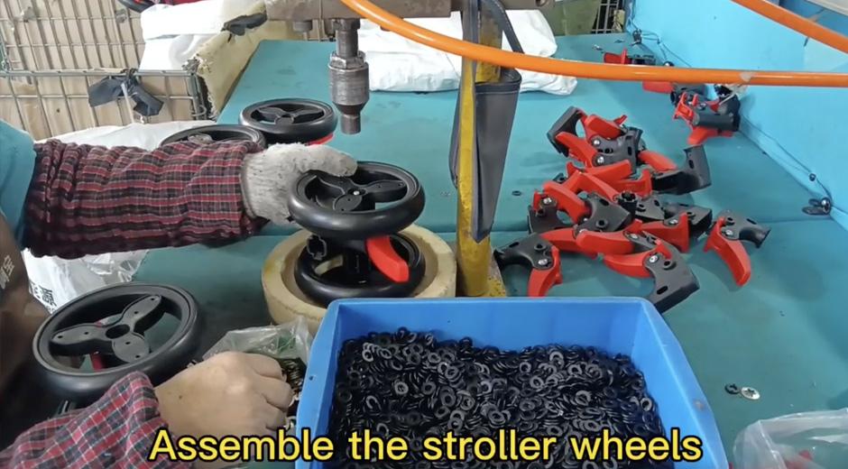 Assemble the stroller wheels