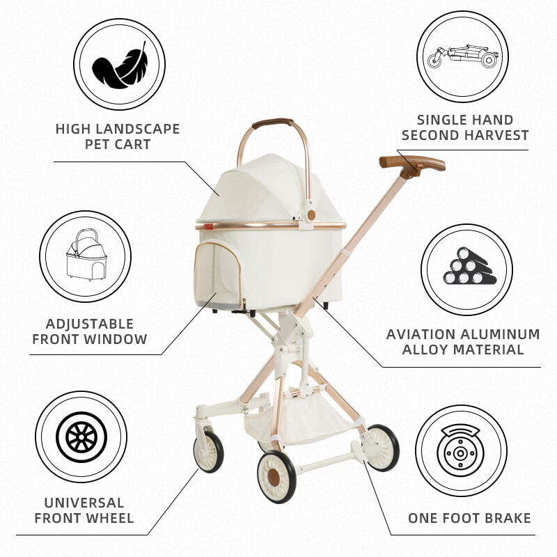 Folding four-wheel pet stroller